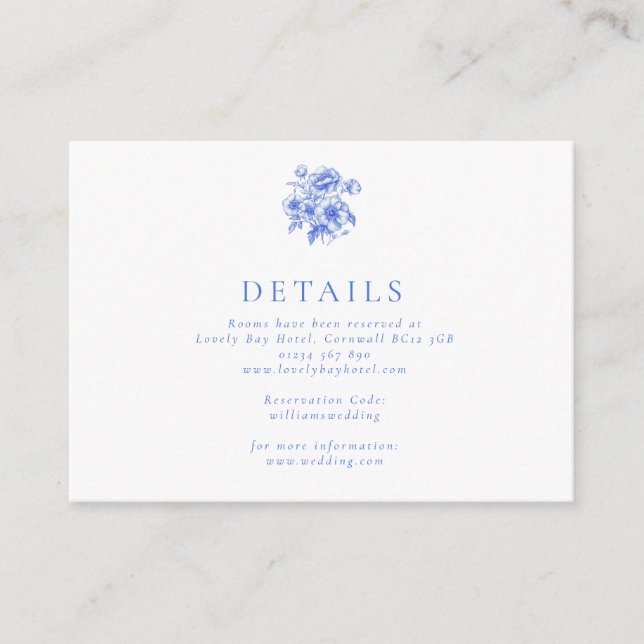 Vintage Blue Chinoiserie Floral Wedding Enclosure Card (Front)