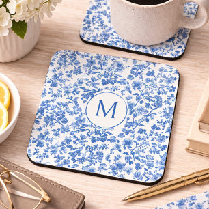 Vintage Blue Chinoiserie Monogram  Coaster