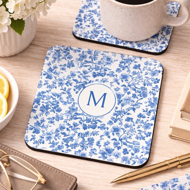Vintage Blue Chinoiserie Monogram  Coaster (Creator Uploaded)