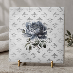Vintage Blue Chinoiserie Toile Monogram Ceramic Tile