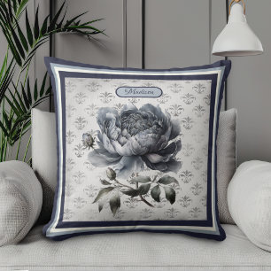 Vintage Blue Chinoiserie Toile Monogram Cushion