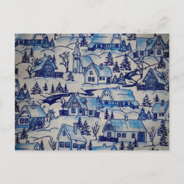 Vintage Blue Christmas Holiday Village