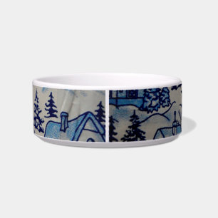 Vintage Blue Christmas Holiday Village Bowl