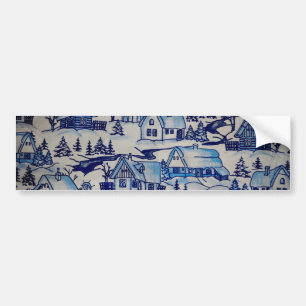 Vintage Blue Christmas Holiday Village Bumper Sticker
