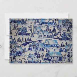 Vintage Blue Christmas Holiday Village Card