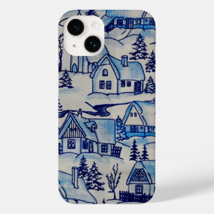 Vintage Blue Christmas Holiday Village Case-Mate iPhone 14 Case