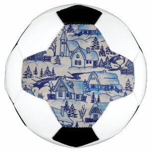 Vintage Blue Christmas Holiday Village Soccer Ball