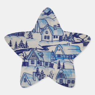Vintage Blue Christmas Holiday Village Star Sticker
