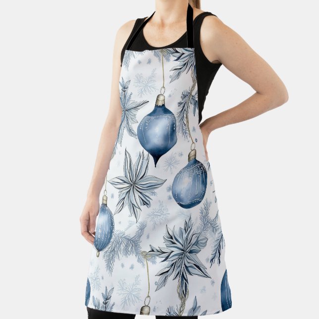 Vintage Blue Christmas Tree Ornaments Pattern Apron (Insitu)