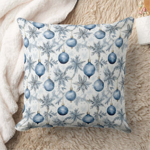 Vintage Blue Christmas Tree Ornaments Pattern Cushion