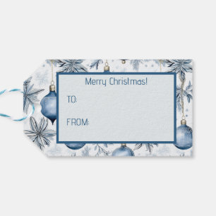 Vintage Blue Christmas Tree Ornaments Pattern Gift Tags