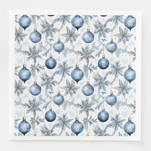 Vintage Blue Christmas Tree Ornaments Pattern Napkin (Front)