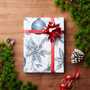 Vintage Blue Christmas Tree Ornaments Pattern Wrapping Paper
