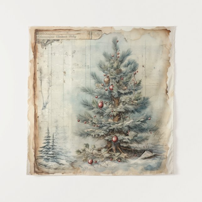 Vintage Blue Christmas Tree Tapestry (Front)