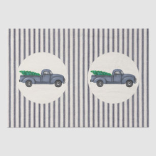 Vintage Blue Christmas Tree Truck Tissue Paper