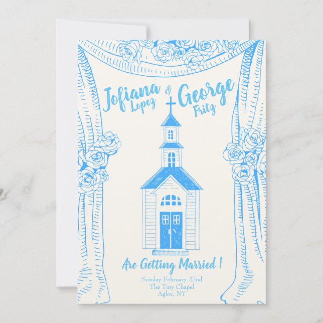 Vintage Blue Church Wedding Invitation (Front)