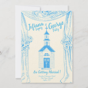 Vintage Blue Church Wedding Invitation