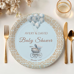 Vintage Blue Classic Baby Boy Paper Plate