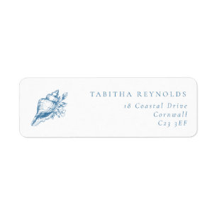 Vintage Blue Coastal Shell Wedding Return Address Label