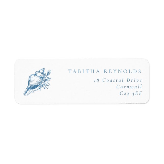 Vintage Blue Coastal Shell Wedding Return Address Label (Front)