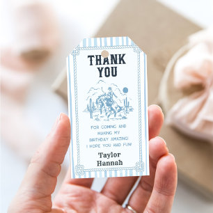 Vintage Blue Cowboy 1st Birthday Party Gift Tags