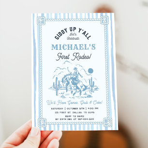 Vintage Blue Cowboy 1st Birthday Party Invitation