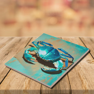 Vintage  blue  crab  ceramic tile