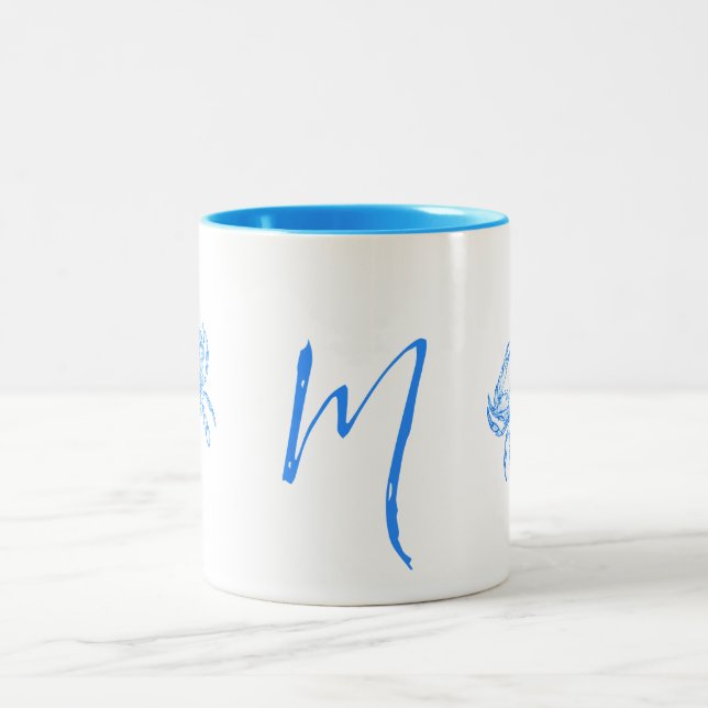 Vintage  blue  crab -monogrammed Two-Tone coffee mug (Center)