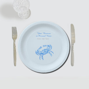 Vintage  blue  crab personalised  paper plate