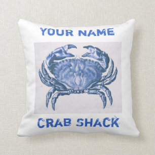 Vintage blue  crab pillow