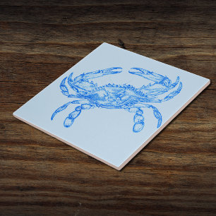 Vintage blue crab trinket trays ceramic tile