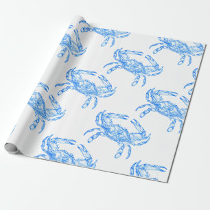 Vintage blue crab wrapping paper