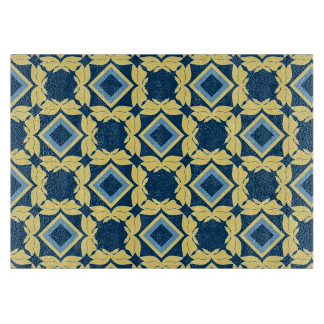 Vintage Blue & Cream Geometric  Cutting Board (Front)