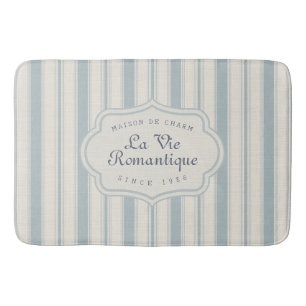 Vintage Blue & Cream Striped French Country Bath Mat