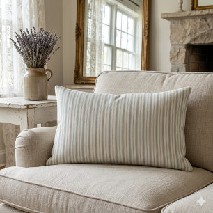 Vintage Blue & Cream Striped French Country Lumbar Cushion