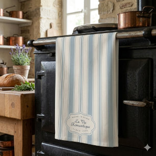 Vintage Blue & Cream Striped French Country Tea Towel