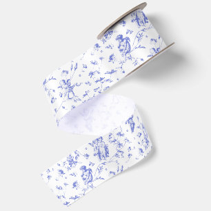 Vintage Blue Cupid Angels Floral Toile Satin Ribbon