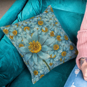 Vintage Blue Dahlia - Botanical Floral Decor Cushion