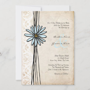 Vintage Blue Daisy Wedding Invitation