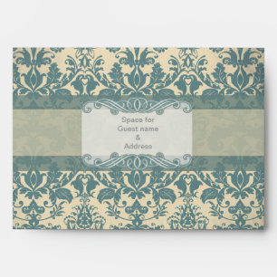 Vintage Blue Damask A7 Wedding Envelope