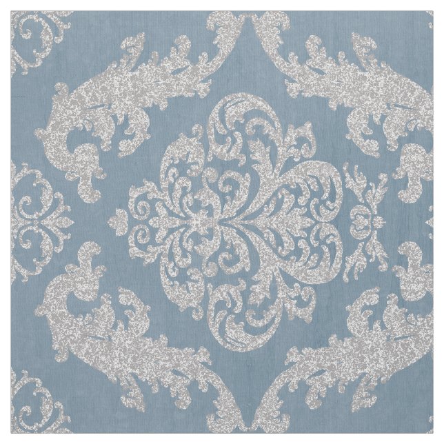 Vintage blue damask  fabric (Swatch)