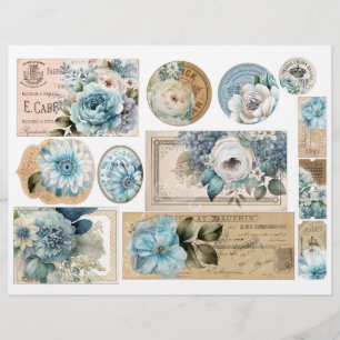 Vintage Blue Damask Pattern - One of Four