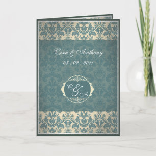 Vintage Blue Damask wedding thank you card