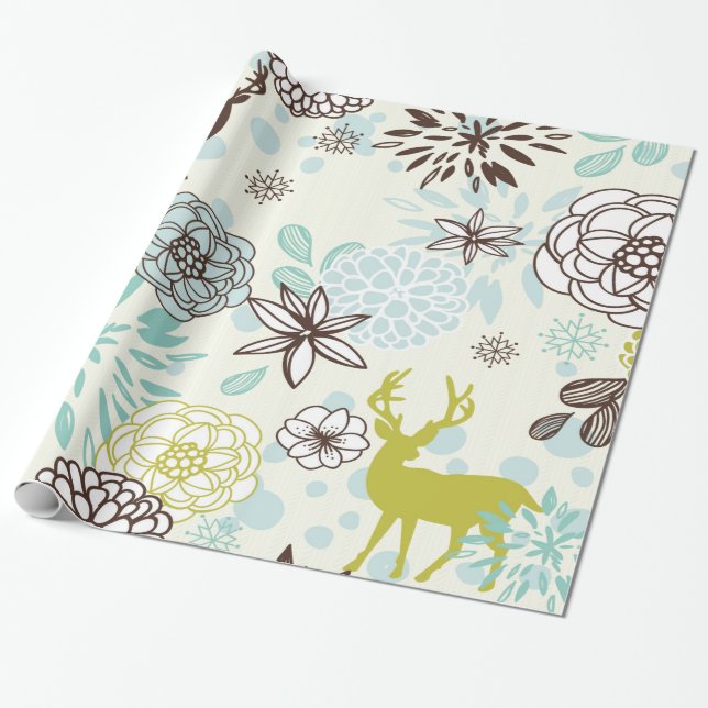 Vintage Blue Deer Wrapping Paper (Unrolled)