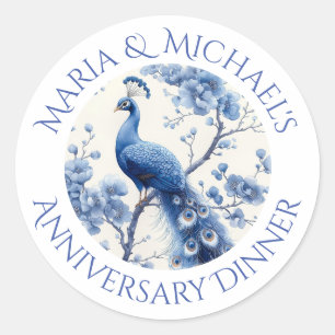 Vintage Blue Dutch Chinoiserie Floral Watercolor Classic Round Sticker