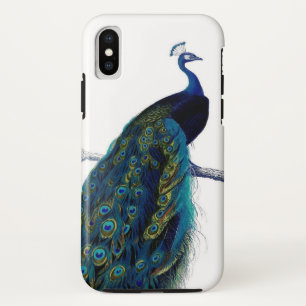 Vintage blue elegant colourful royal peacock bird iPhone x case