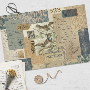 Vintage Blue Ephemera Decoupage Tissue Paper