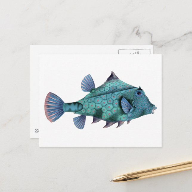 Vintage Blue Fish Postcard (Front/Back In Situ)