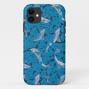 Vintage Blue Fish & Seaweed: Art Nouveau Nautical  iPhone 11 Case