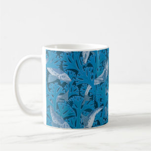 Vintage Blue Fish & Seaweed: Art Nouveau Nautical  Coffee Mug